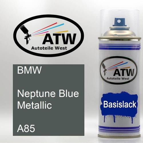 BMW, Neptune Blue Metallic, A85: 400ml Sprühdose, von ATW Autoteile West.